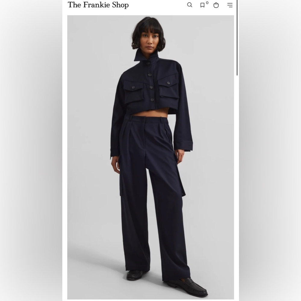 The Frankie Shop Kiora Cargo Pants Size Large Navy Blue NEW Wide Leg Minimal